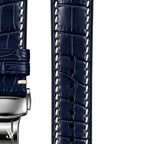 Navy Alligator Leather Watch Strap — stitching detail