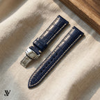 Navy Alligator Leather Watch Strap — styled scene