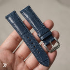 Navy Blue Alligator Leather Watch Strap — shown on watch