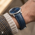 Navy Blue Alligator Leather Watch Strap — shown on watch