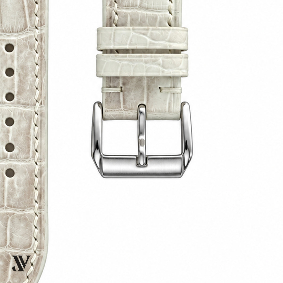 White Alligator Leather Watch Strap — buckle detail