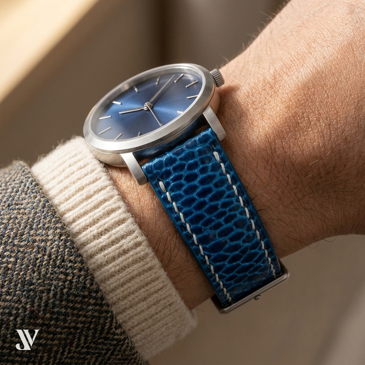 Blue Beaver Leather Watch Strap — shown on watch