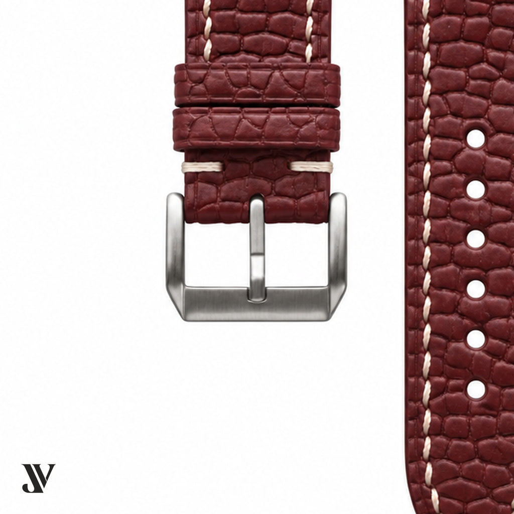 Burgundy Beaver Leather Watch Strap — buckle detail