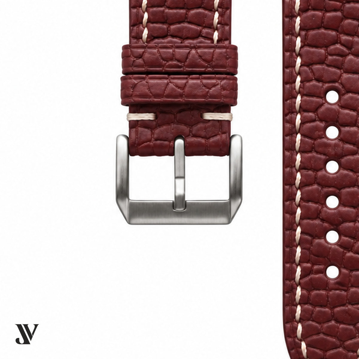 Burgundy Beaver Leather Watch Strap — buckle detail