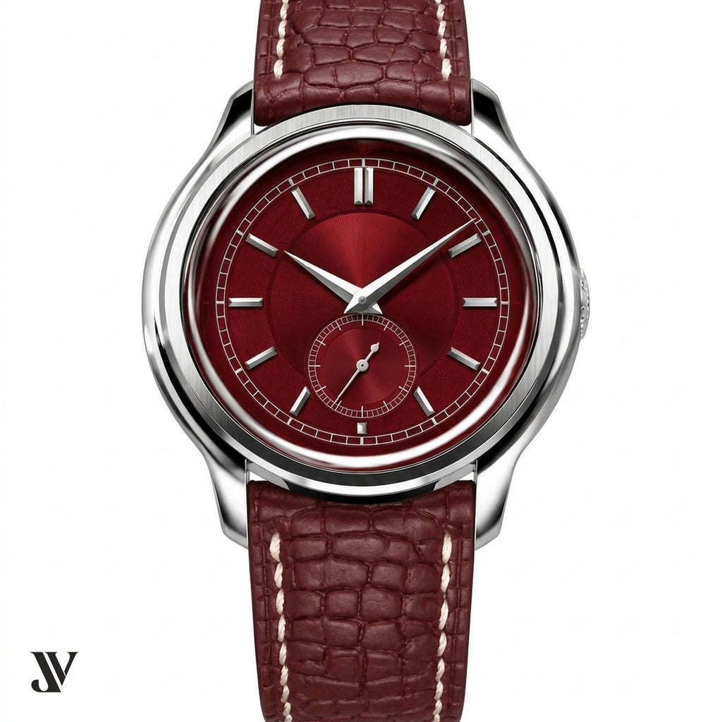 Burgundy Beaver Leather Watch Strap — shown on watch
