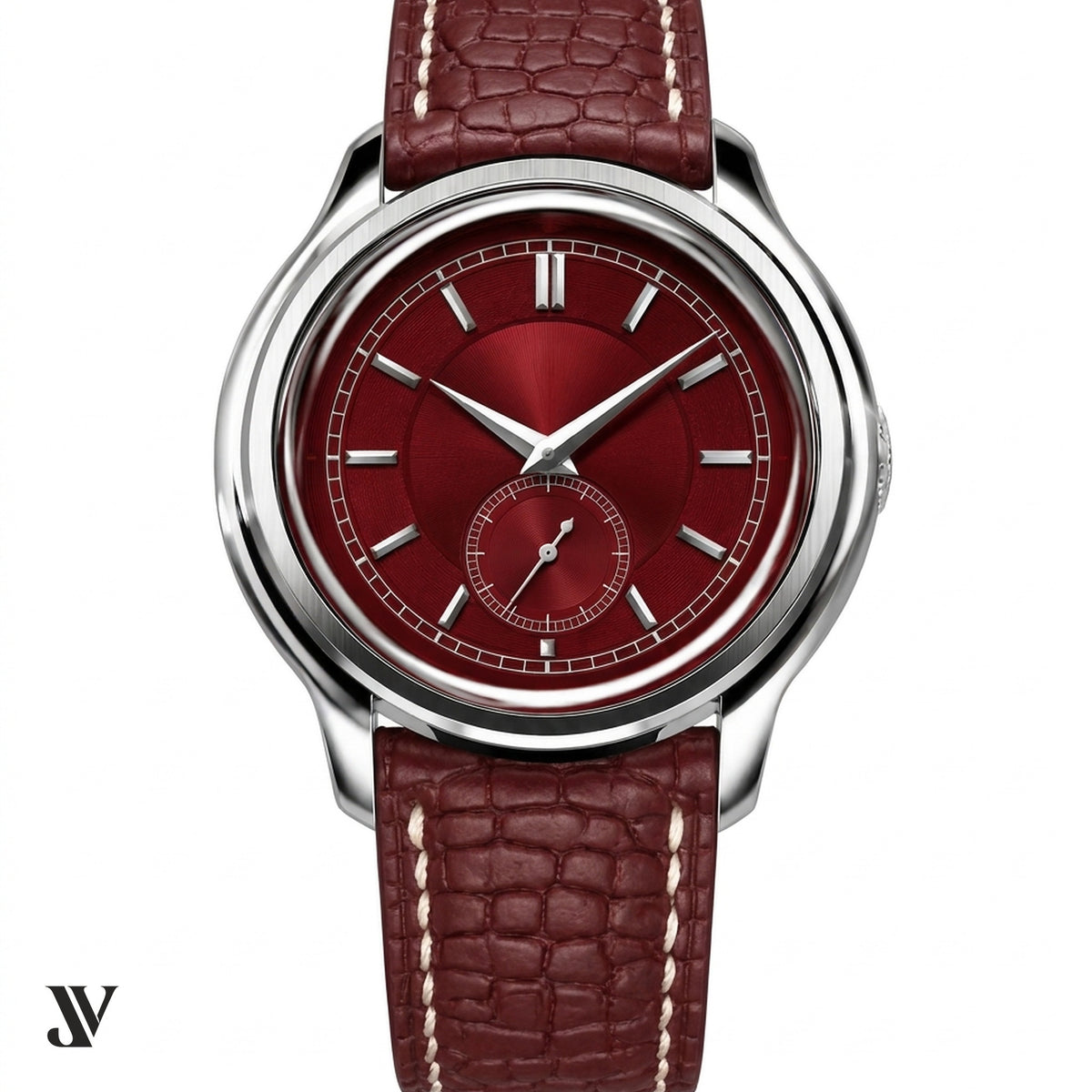 Burgundy Beaver Leather Watch Strap — shown on watch
