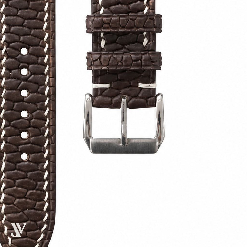 Chocolate Brown Beaver Leather Watch Strap — buckle detail