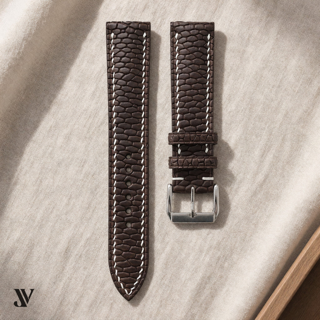 Chocolate Brown Beaver Leather Watch Strap — styled scene