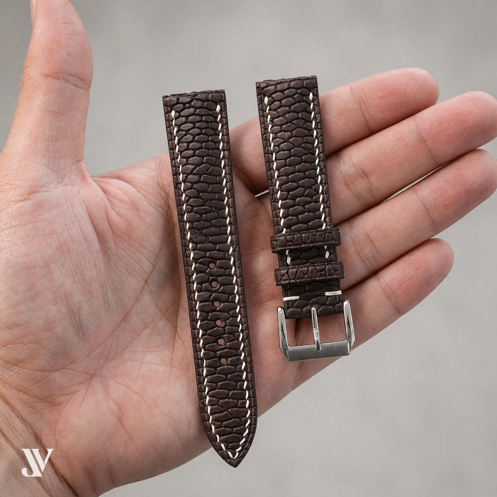 Chocolate Brown Beaver Leather Watch Strap — shown on watch