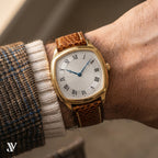 Cognac Beaver Leather Watch Strap — shown on watch