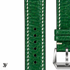 Emerald Green Beaver Leather Watch Strap — stitching detail