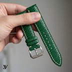 Emerald Green Beaver Leather Watch Strap — shown on watch