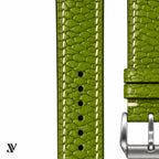 Olive Beaver Leather Watch Strap — stitching detail