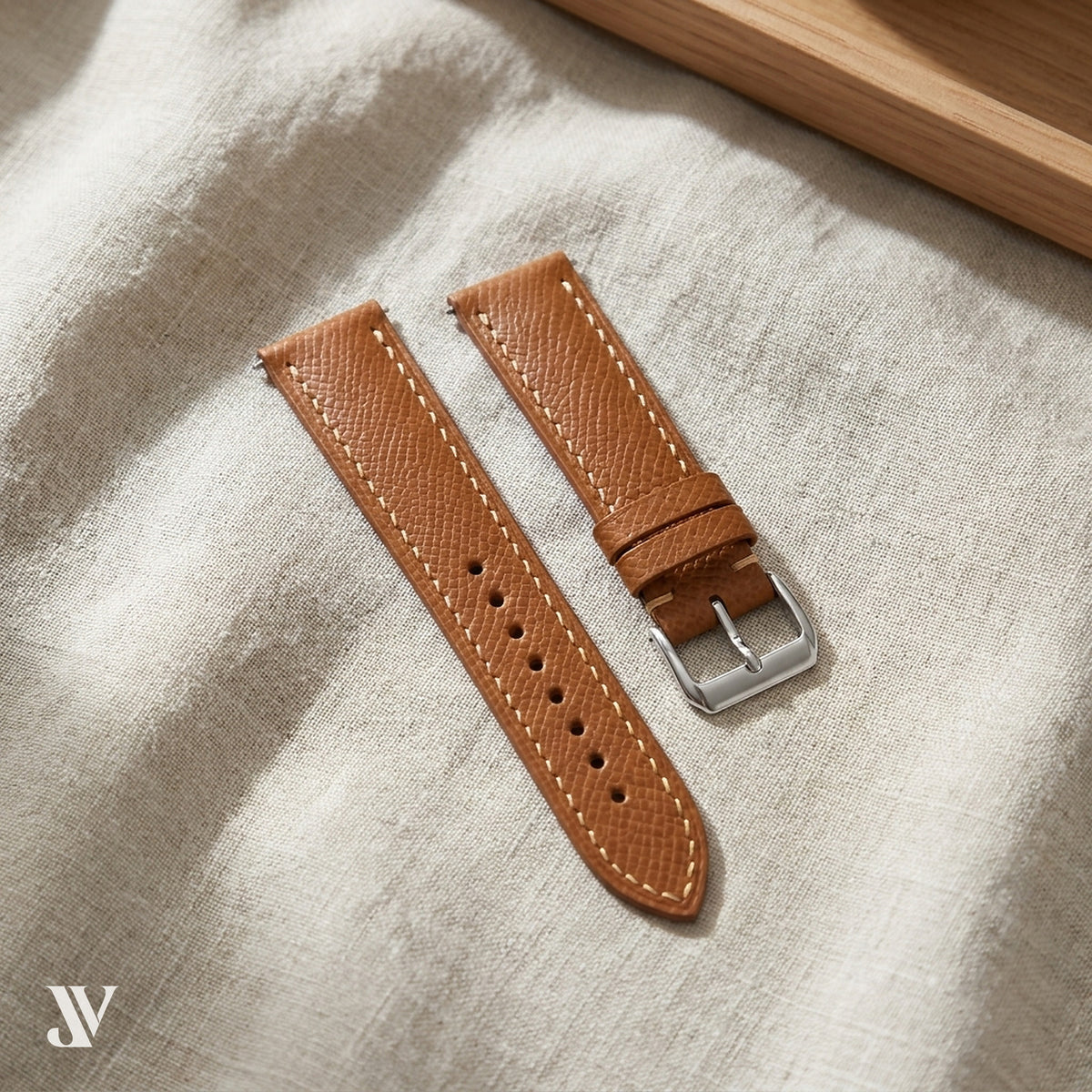 Caramel Epsom Classic Leather Watch Strap Custom Fit — styled scene