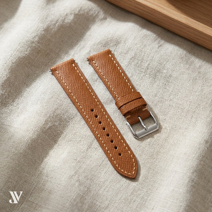 Caramel Epsom Classic Leather Watch Strap Custom Fit — styled scene
