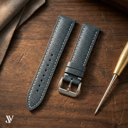Dark Gray Epsom Classic Leather Watch Strap Custom Fit — styled scene