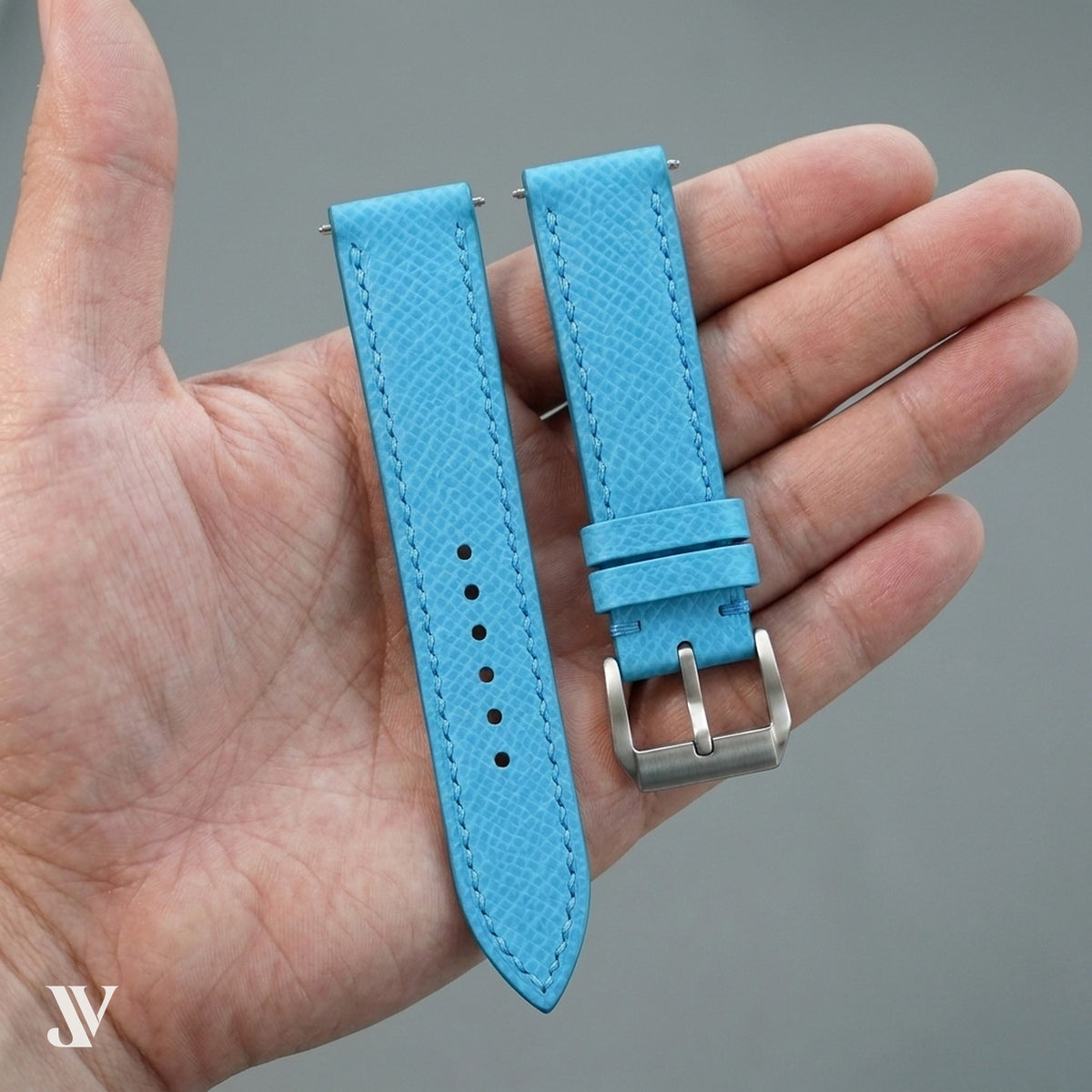 Light Blue Epsom Leather Watch Strap — shown on watch