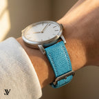 Light Blue Epsom Leather Watch Strap — shown on watch