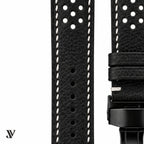 Black Epsom Rally Leather Watch Strap — stitching detail