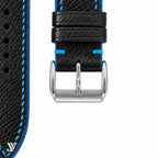 Black Blue Epsom Rally Leather Watch Strap — buckle detail
