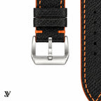 Black Orange Epsom Rally Leather Watch Strap — buckle detail