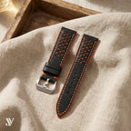Black Orange Epsom Rally Leather Watch Strap — styled scene