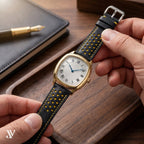 Black Yellow Epsom Rally Leather Watch Strap — shown on watch