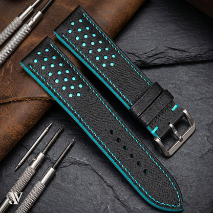 Black Epsom Rally Leather Watch Strap — styled scene