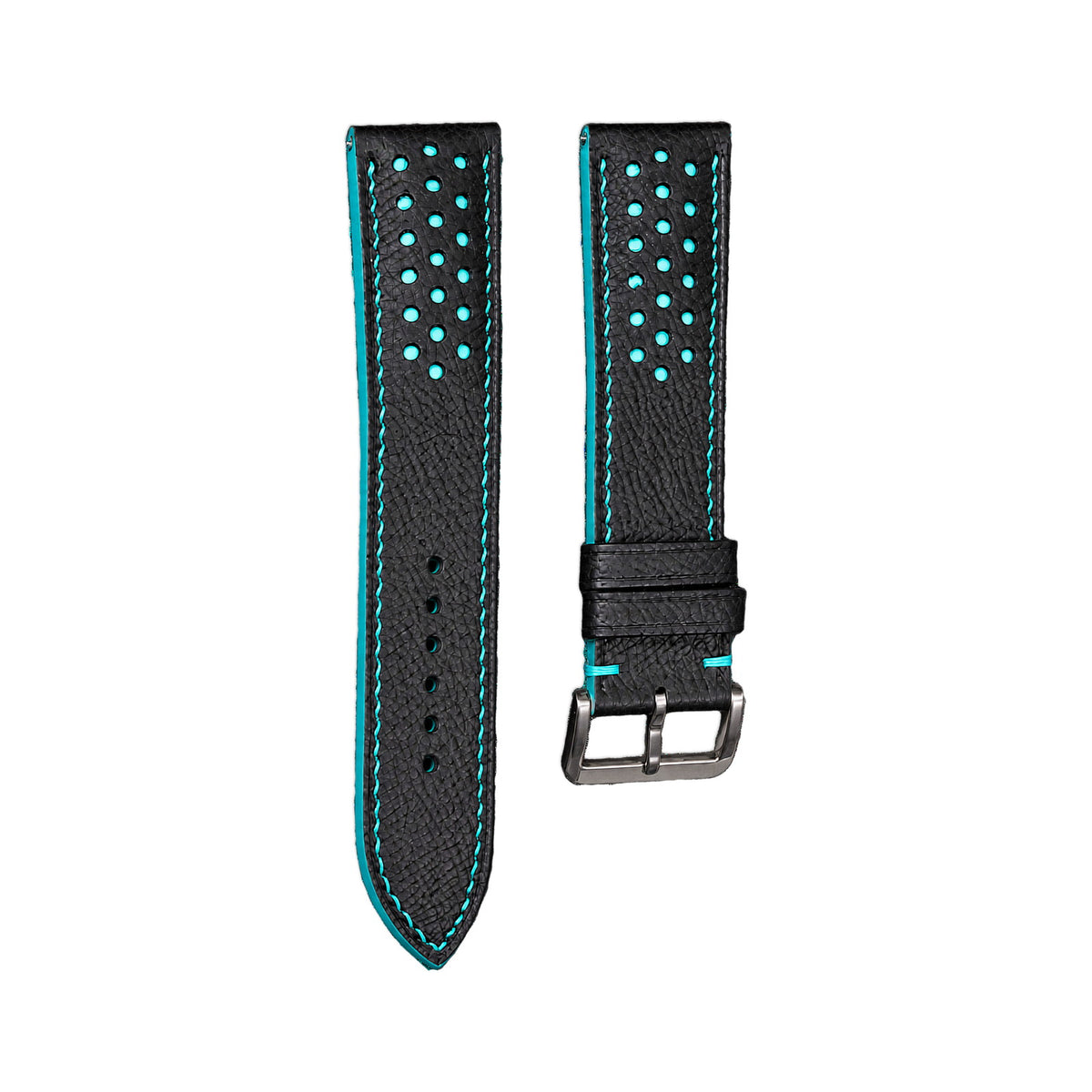 Black Epsom Rally Leather Watch Strap — studio photo