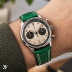 Green Gray Epsom Rally Leather Watch Strap — shown on watch