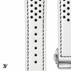 White Black Epsom Rally Leather Watch Strap — stitching detail