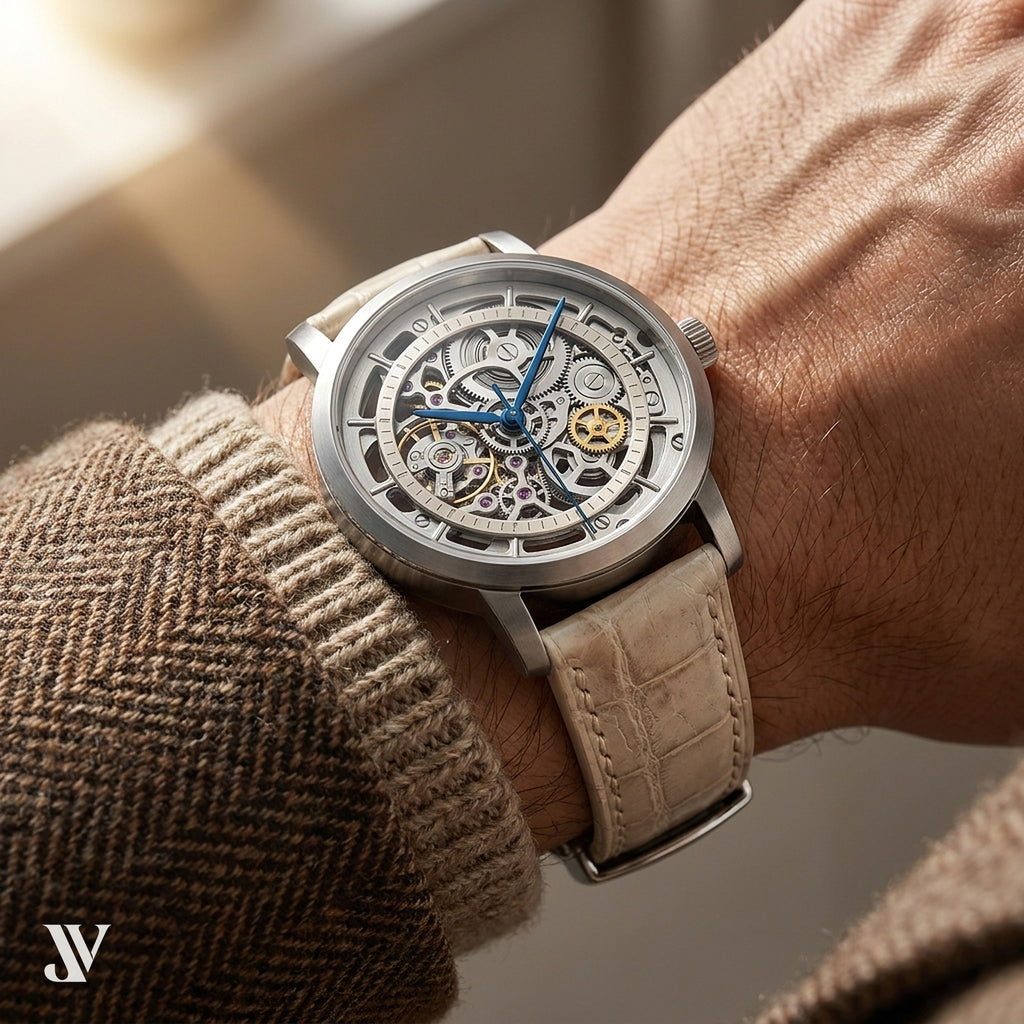Himalaya White Himalaya Leather Watch Strap — shown on watch