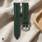 Dark Green Lizard Leather Watch Strap — styled scene
