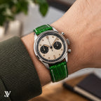 Green Lizard Leather Watch Strap — shown on watch