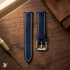 Navy Blue Lizard Leather Watch Strap — styled scene