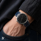 Navy Blue Lizard Leather Watch Strap — shown on watch