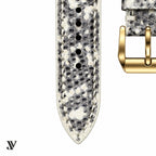 White Gray Lizard Leather Watch Strap — buckle detail