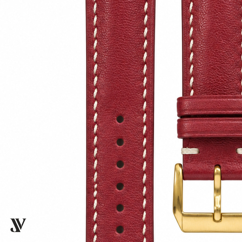 Brick Red Nappa Cowhide Leather Watch Strap — stitching detail
