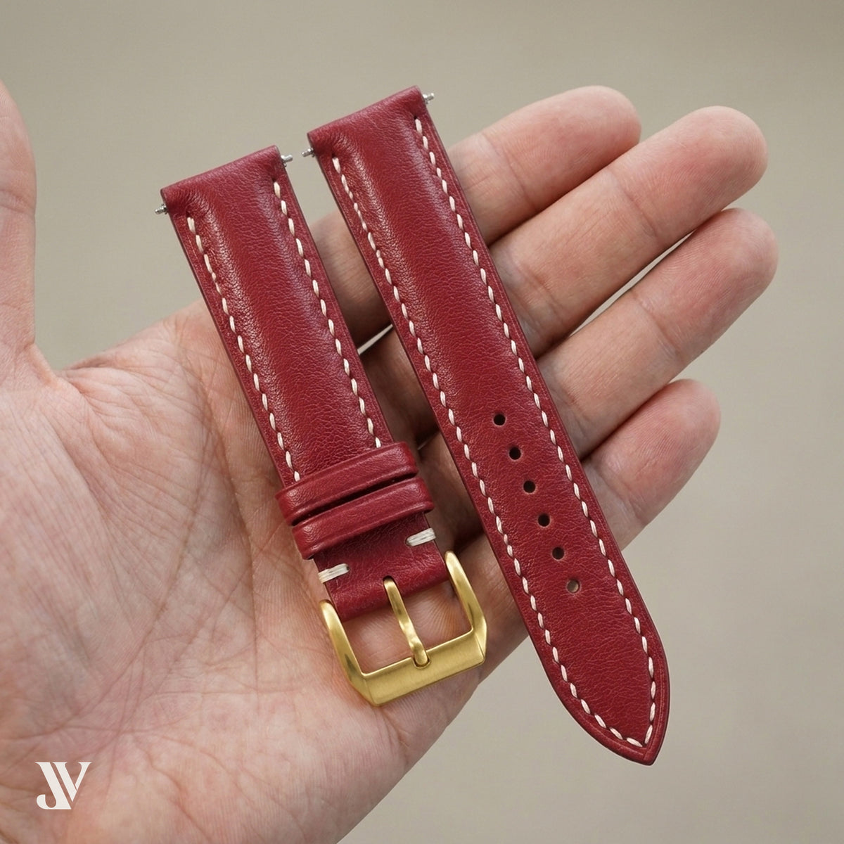 Brick Red Nappa Cowhide Leather Watch Strap — shown on watch