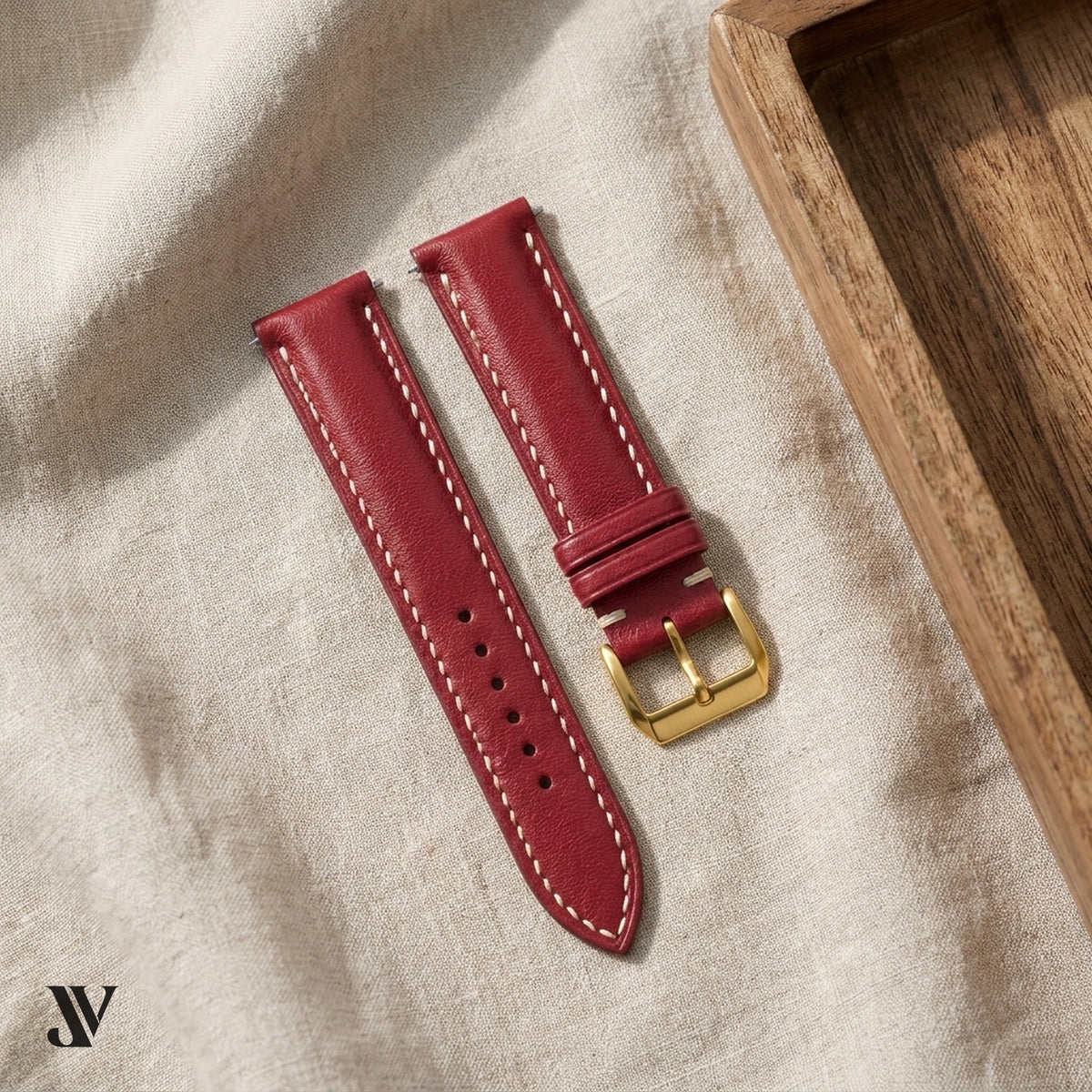 Brick Red Nappa Cowhide Leather Watch Strap — styled scene
