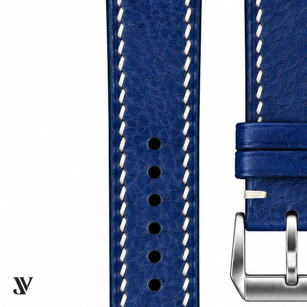 Navy Blue Nappa Leather Watch Strap — stitching detail
