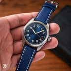 Navy Blue Nappa Leather Watch Strap — shown on watch