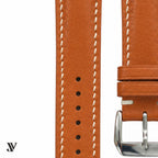 Padded Tan Nappa Cowhide Leather Watch Strap — stitching detail