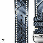 Black & Grey Ostrich Leg Leather Watch Strap — stitching detail
