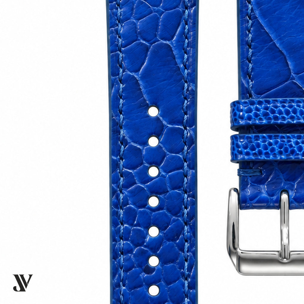 Blue Ostrich Leg LBlue Ostrich Leg Leather Watch Strapeather Watch Strap — stitching detail
