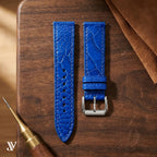 Blue Ostrich Leg LBlue Ostrich Leg Leather Watch Strapeather Watch Strap — styled scene