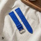 Blue Ostrich Leg LBlue Ostrich Leg Leather Watch Strapeather Watch Strap — styled scene