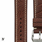 Brown Ostrich Leg Leather Watch Strap — stitching detail