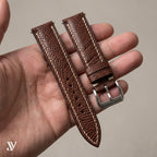 Brown Ostrich Leg Leather Watch Strap — shown on watch