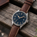 Brown Ostrich Leg Leather Watch Strap — shown on watch